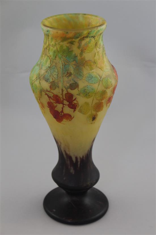 A Daum cameo and vitrified glass vase, c.1910, 33.5cm